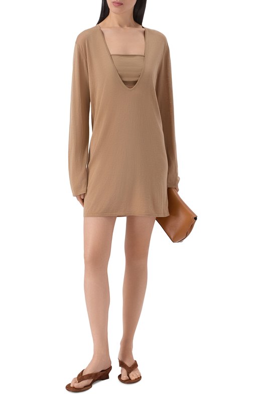 Платье из шелка и хлопка 12 STOREEZ 136948 Бежевый  136948 Фото 2