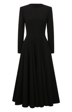 Женское шерстяное платье VALENTINO черного цвета, арт. 5B0VAD458WM | Фото 1 (Длина Ж (юбки, платья, шорты): Миди; Материал внешний: Шерсть; Драгоценные камни: Проставлено; Рукава: Длинные; Материал сплава: Проставлено; Случай: Повседневный; Женское Кросс-КТ: Платье-одежда; Стили: Романтичный)