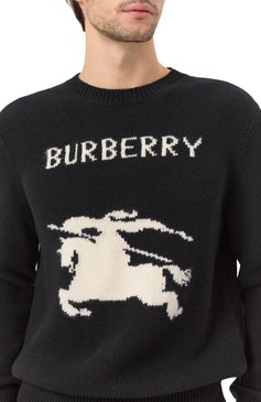 Мужской свитер из шерсти и кашемира BURBERRY черного цвета, арт. 8101952 | Фото 5 (Рукава: Длинные; Драгоценные камни: Проставлено; Материал сплава: Проставлено; Материал внешний: Шерсть; Длина (для топов): Стандартные; Мужское Кросс-КТ: Свитер-одежда; Принт: С принтом; Стили: Кэжуэл)