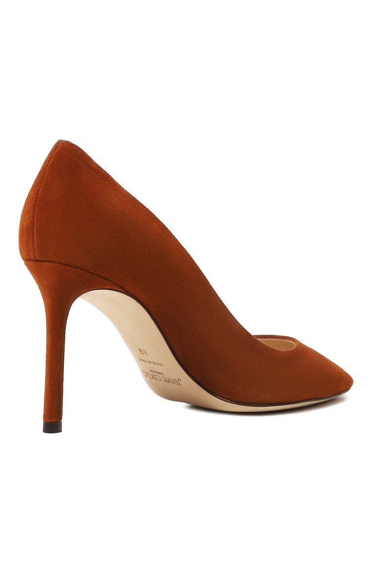 Женские замшевые туфли romy 85 JIMMY CHOO коричневого цвета, арт. R0MY 85/SUE | Фото 5 (Материал внутренний: Натуральная кожа; Каблук высота: Высокий; Подошва: Плоская; Каблук тип: Шпилька; Материал внешний: Натуральная кожа, Замша)