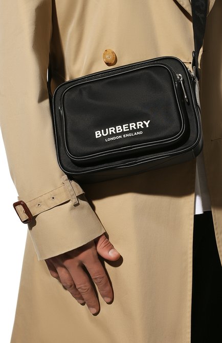 Мужская текстильная сумка BURBERRY черного цвета, арт. 8049094 | Фото 2 (Материал: Текстиль; Ремень/цепочка: На ремешке; Размер: small)