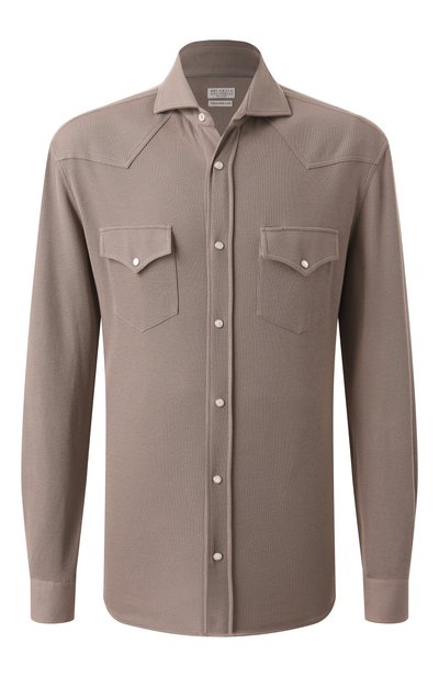 Мужская рубашка из хлоп�ка и шелка BRUNELLO CUCINELLI, арт. MW8666666