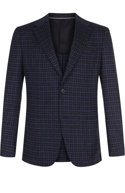 Однобортный шерстяной пиджак в клетку ZEGNA темно-синего цвета по цене 109500 руб., арт. 450712/1DS8G0, фото 1 Однобортный шерстяной пиджак в клетку ZEGNA, арт. 450712/1DS8G0, фото 1