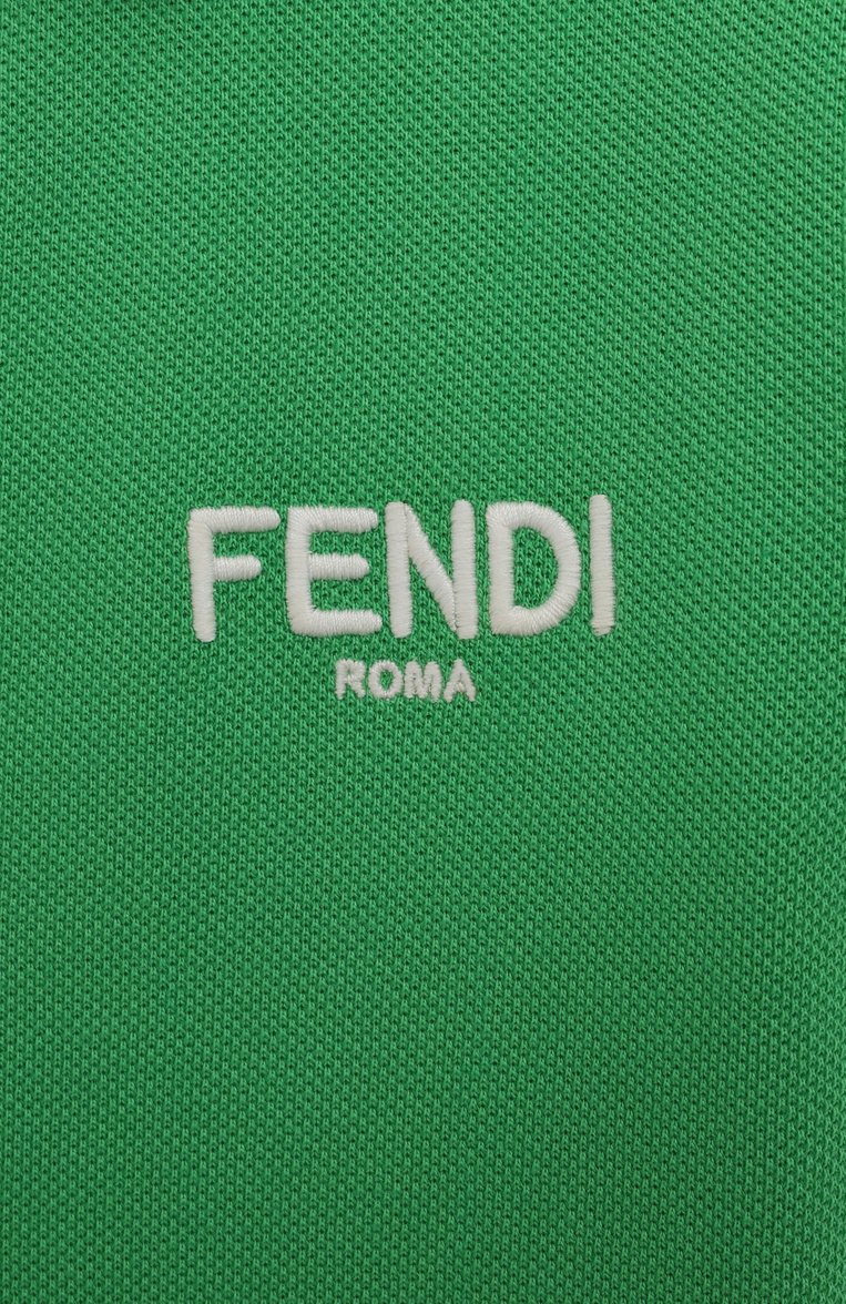 Детское хлопковое поло FENDI зеленого цвета, арт. JMI432/AVP/8A-12+ | Фото 3 (Рукава: Короткие; Материал сплава: Проставлено; Материал внешний: Хлопок; Драгоценные камни: Проставлено)