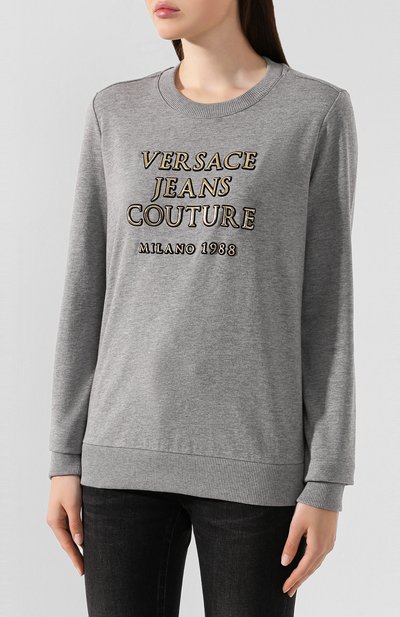 Хлопковый свитшот VERSACE JEANS COUTURE серого цвета по цене 15950 руб., арт. B6HUA774-UDP309 9B/30221, фото 3 Хлопковый свитшот VERSACE JEANS COUTURE, арт. B6HUA774-UDP309 9B/30221, фото 3