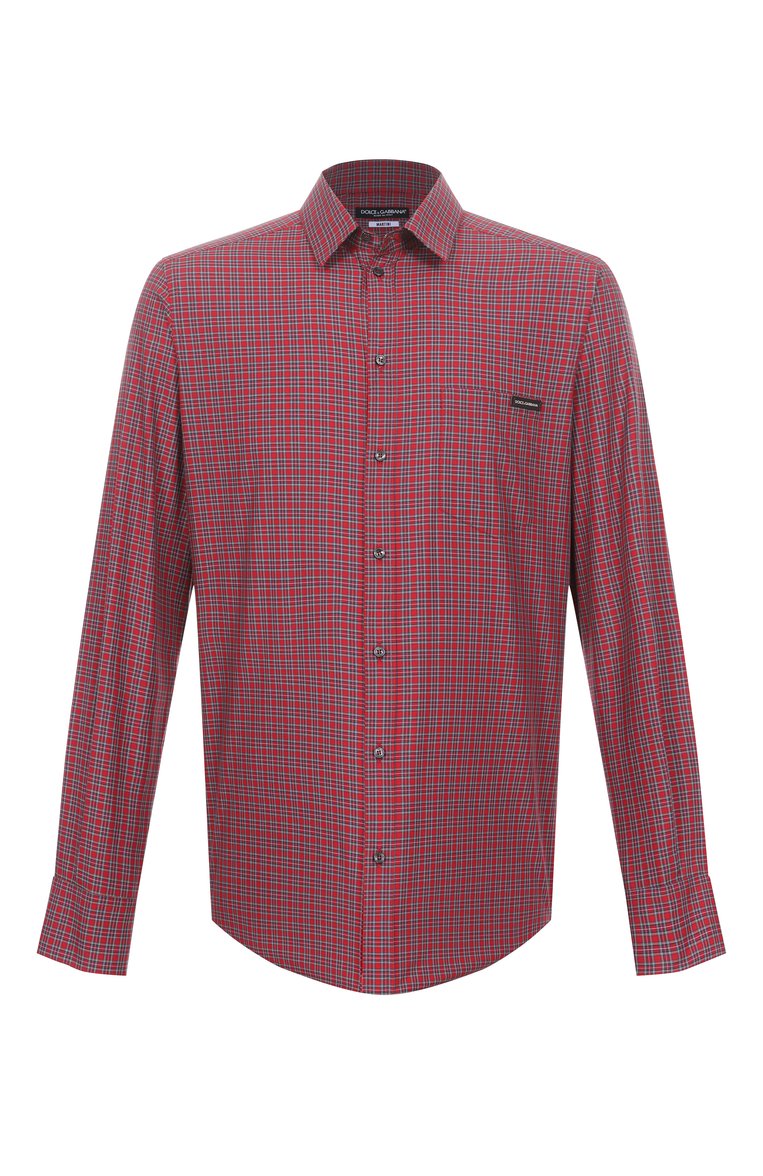 Мужская хлопковая рубашка DOLCE & GABBANA красного цвета, арт. G5JZ9T/GJ283 | Фото 1 (Длина (для топов): Стандартные; Драгоценные камни: Проставлено; Материал внешний: Хлопок; Рукава: Длинные; Материал сплава: Проставлено; Случай: Повседневный; Принт: Клетка; Воротник: Кент; Рубашки М: Classic Fit; Манжеты: На пуговицах; Стили: Кэжуэл)