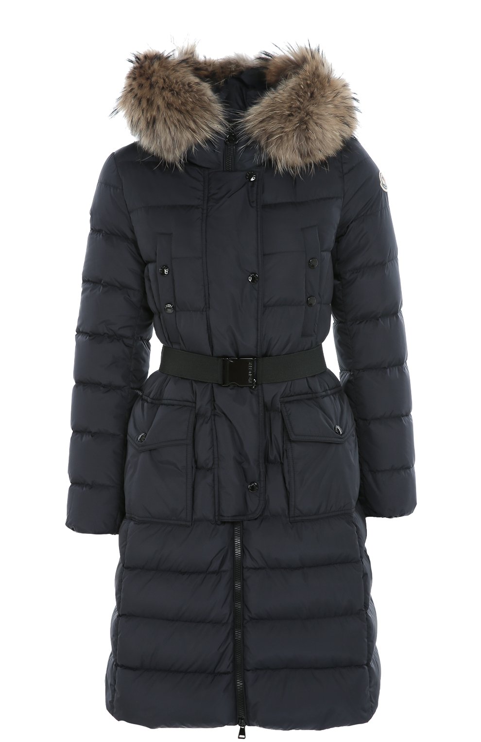 Удлиненный пуховик с меховой отделкой капюшона и поясом MONCLER, арт. B2-093-49884-25-68065, фото 1