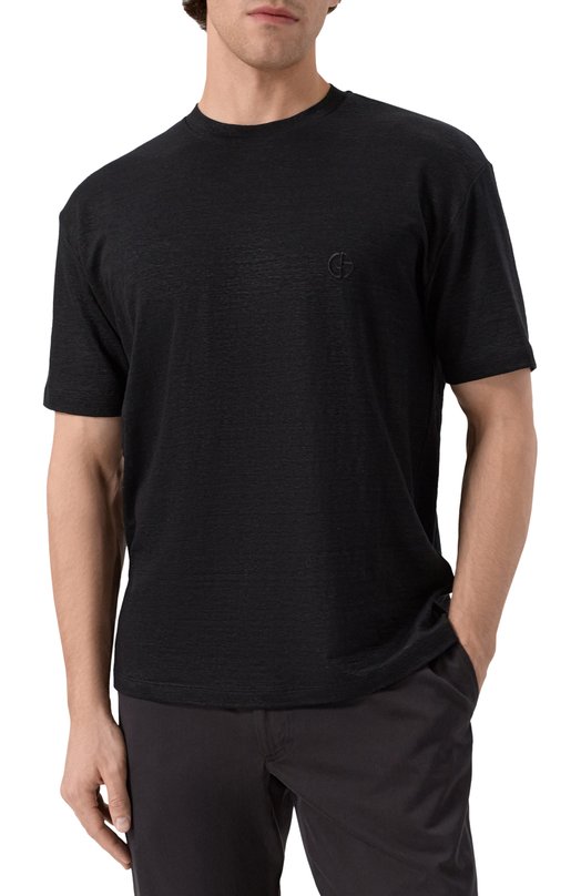 Льняная футболка Giorgio Armani GM001099/TE13875 Чёрный  GM001099/TE13875 Фото 3