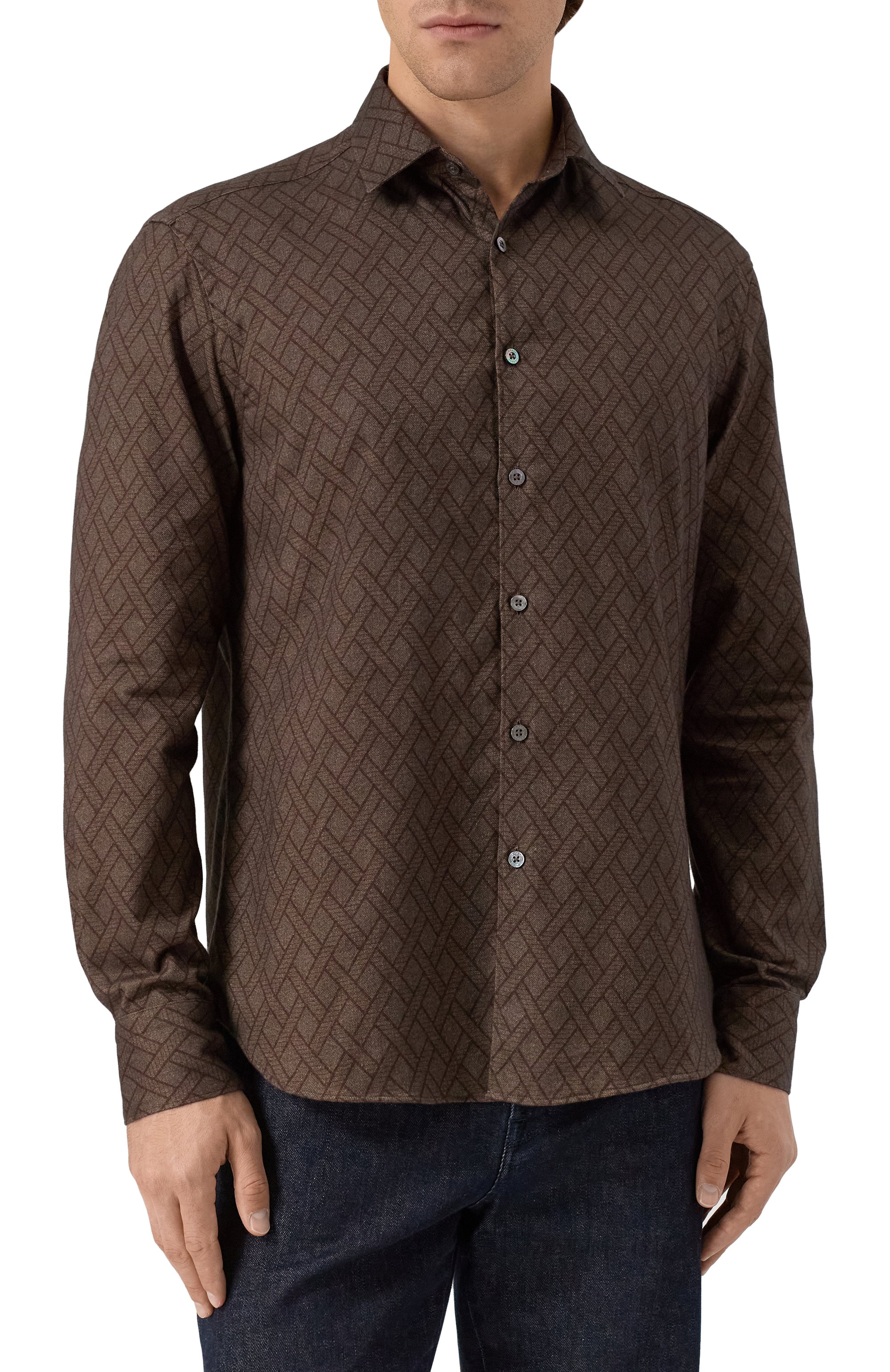 Хлопковая рубашка CANALI темно-коричневого цвета по цене 63900 руб., арт. CSL7079/GL03681, фото 3 Хлопковая рубашка CANALI, арт. CSL7079/GL03681, фото 3