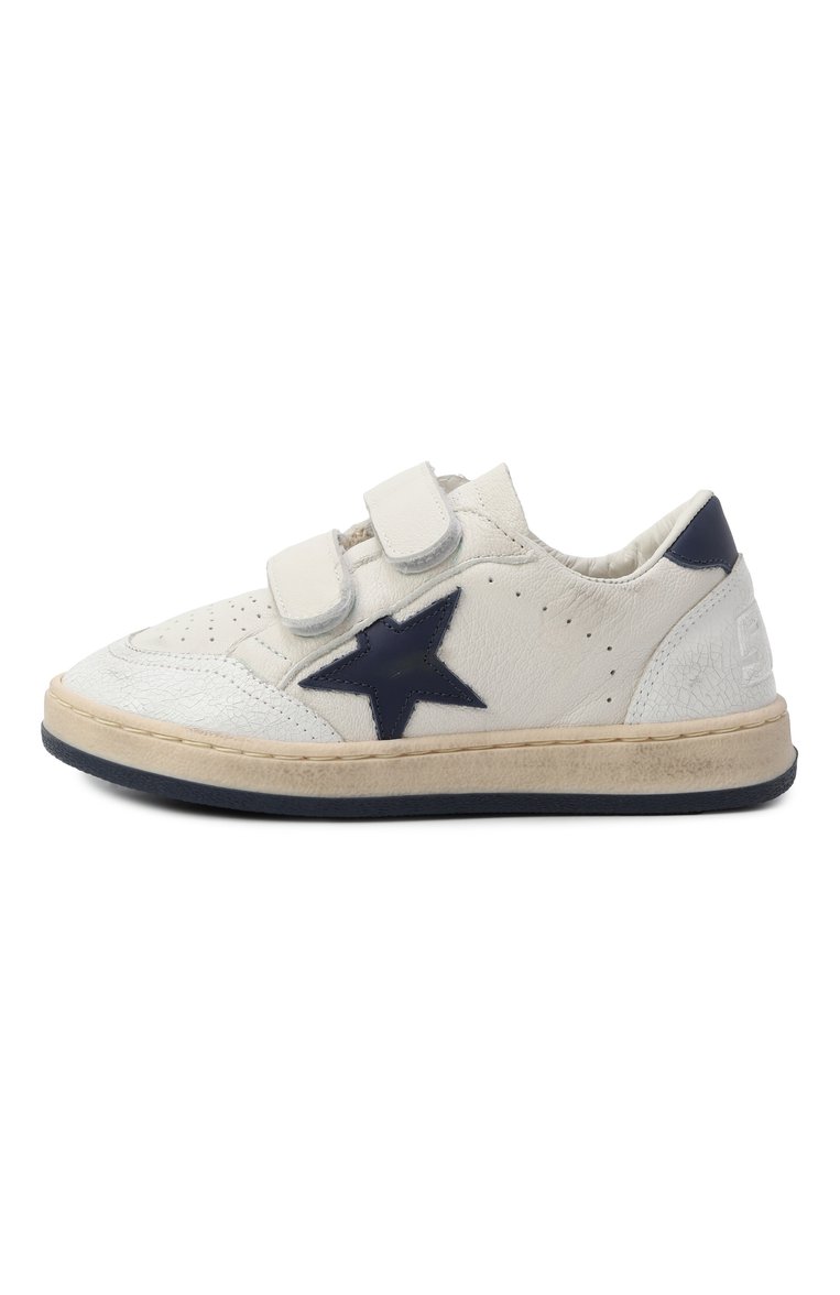 Детские кожаные кеды ball star GOLDEN GOOSE DELUXE BRAND молочного цвета, арт. GYF00501.F006805 | Фото 2 (Материал внутренний: Текстиль; Материал внешний: Натуральная кожа; Нос: Не проставлено; Кросс-КТ: велькро; Мальчики Кросс-КТ: Обувь-низкие; Автоматизация состава: Проставлено)