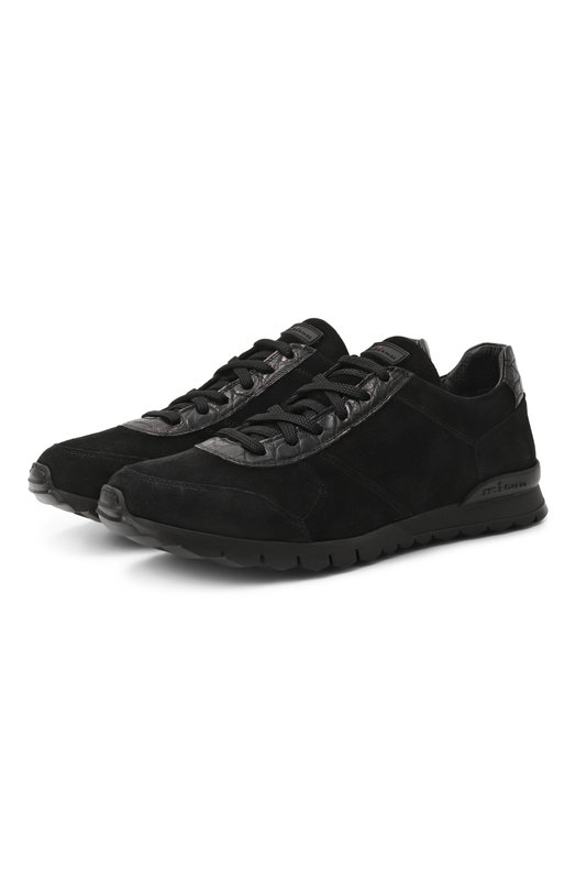 Замшевые кроссовки с отделкой из крокодила Kiton USSA114N0127703 Чёрный USSA114N0127703