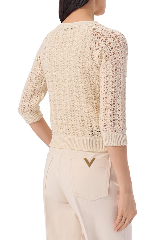 Хлопковый кардиган Valentino 8B3KA14F/9W4 Кремовый  8B3KA14F/9W4 Фото 4