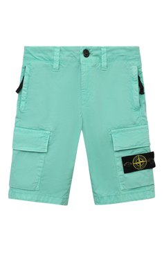 Детские хлопковые шорты-карго STONE ISLAND бирюзового цвета, арт. 8016L0210/2-3 | Фото 1 (Случай: Повседневный; Материал сплава: Проставлено; Нос: Не проставлено; Материал внешний: Хлопок; Ростовка одежда: 3 года | 98 см, 4 года | 104 см)