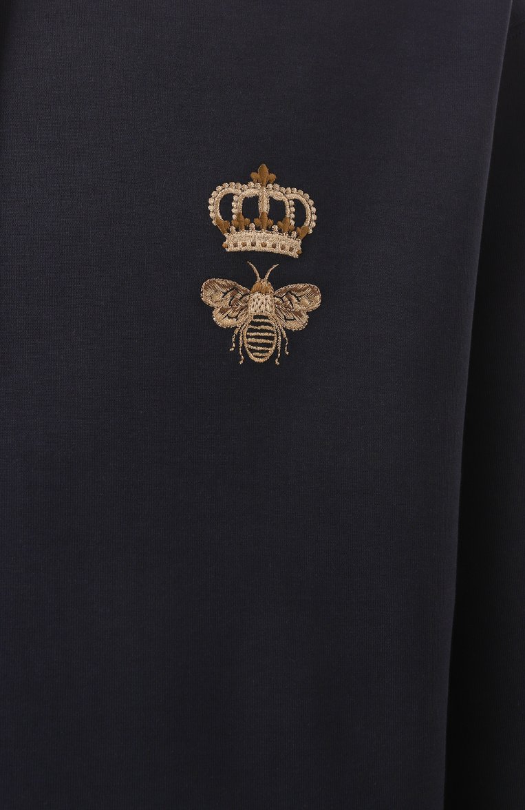 Мужской хлопковое худи DOLCE & GABBANA темно-синего цвета, арт. G9ACJZ/HU7H9 | Фото 6 (Драгоценные камни: Проставлено; Длина (для топов): Стандартные; Материал сплава: Проставлено; Рукава: Длинные; Принт: Без принта; Мужское Кросс-КТ: Худи-одежда; Стили: Спорт-шик; Материал внешний: Хлопок)