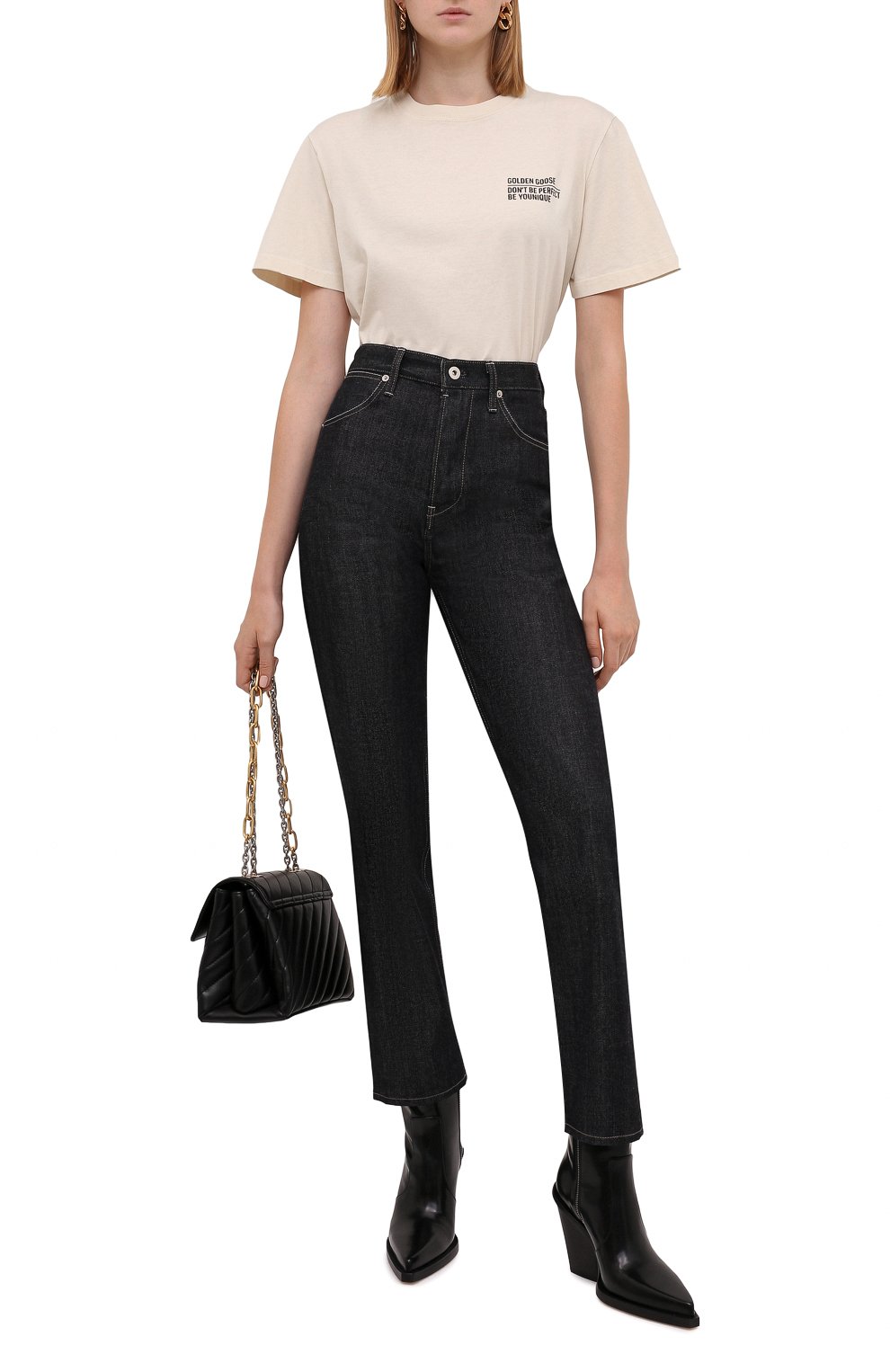 Хлопковая футболка GOLDEN GOOSE DELUXE BRAND кремового цвета по цене 8925 руб., арт. GWP01005.P000191, фото 2 Хлопковая футболка GOLDEN GOOSE DELUXE BRAND, арт. GWP01005.P000191, фото 2