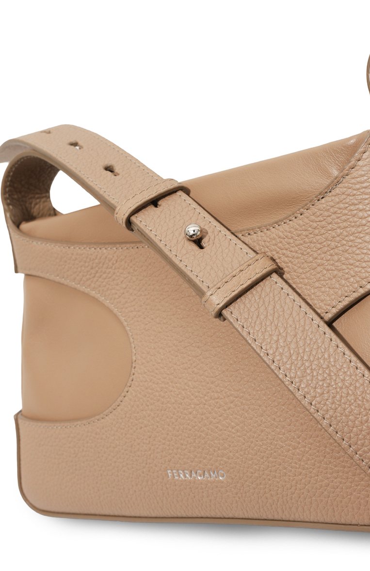 Женская сумка cut out FERRAGAMO бежевого цвета, арт. 214956/763399 | Фото 3 (Размер: small; Ремень/цепочка: На ремешке; Материал: Натуральная кожа)