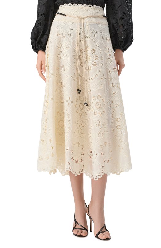 Хлопковая юбка Zimmermann 3584SSS251 Кремовый  3584SSS251 Фото 3