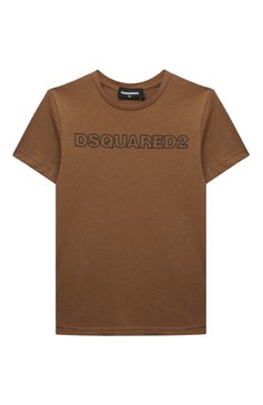 Детская хлопковая футболка DSQUARED2 коричневого цвета, арт. DQ1757/D00MV | Фото 1 (Рукава: Короткие; Материал сплава: Проставлено; Материал внешний: Хлопок; Мальчики Кросс-КТ: Футболка-одежда; Драгоценные камни: Проставлено)