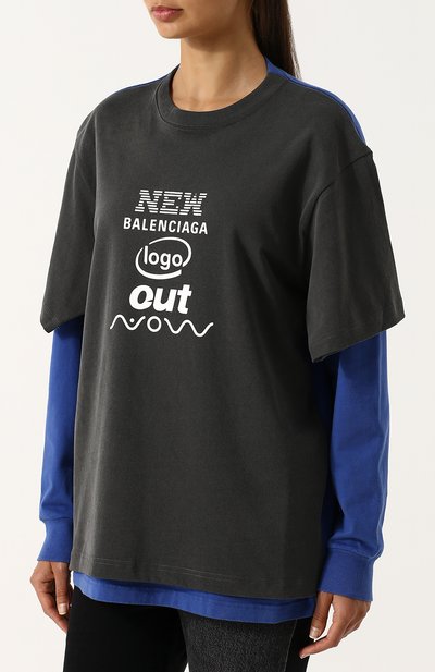 Хлопковый лонгслив BALENCIAGA синего цвета по цене 55000 руб., арт. 518237/TAV04, фото 3 Хлопковый лонгслив BALENCIAGA, арт. 518237/TAV04, фото 3