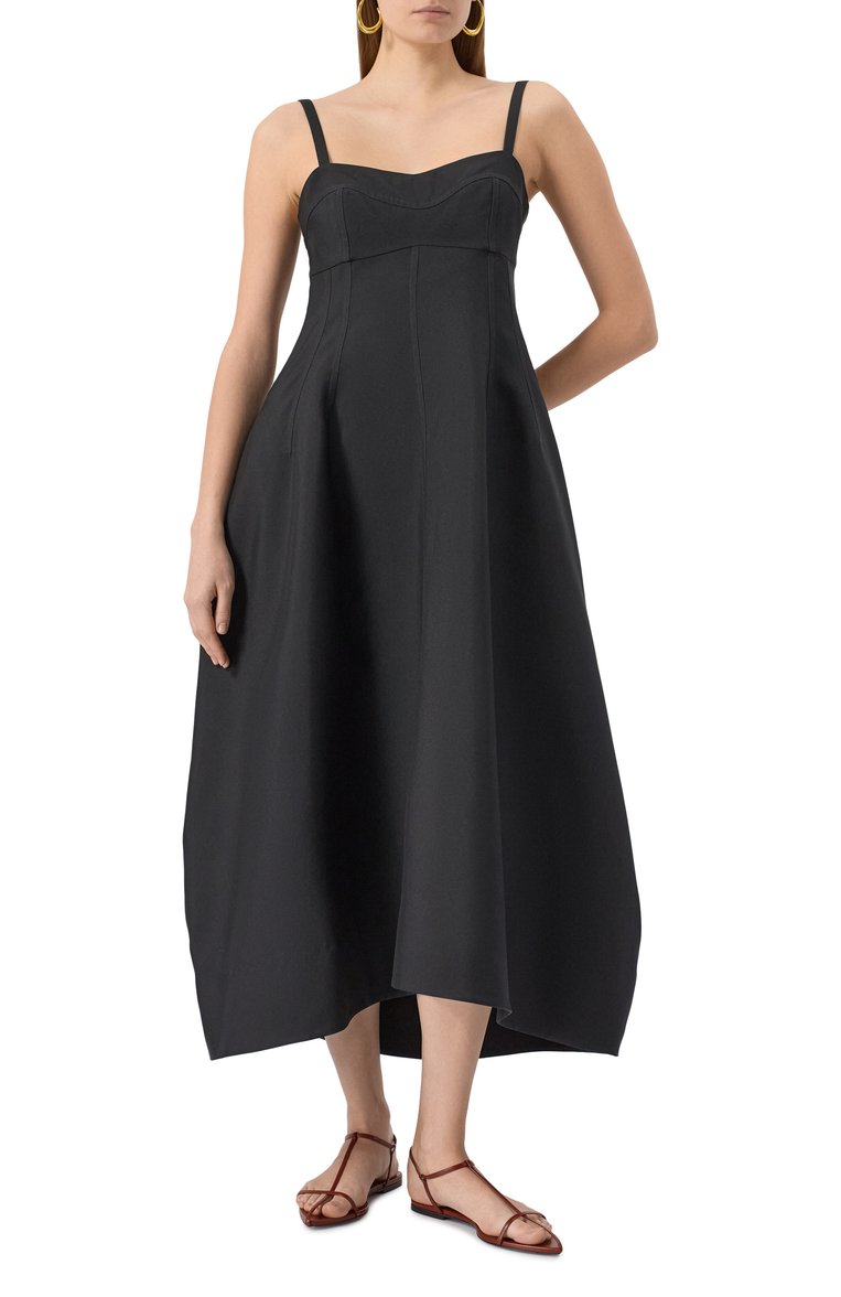 Женское платье JIL SANDER черного цвета, арт. J04CT0113-J70013 | Фото 3 (Материал внешний: Шелк, Синтетический материал; Длина Ж (юбки, платья, шорты): Миди; Случай: Повседневный; Женское Кросс-КТ: Платье-одежда; Стили: Минимализм; Рукава: На бретелях; Автоматизация ТО: Проставлено; Автоматизация состава: Проставлено)