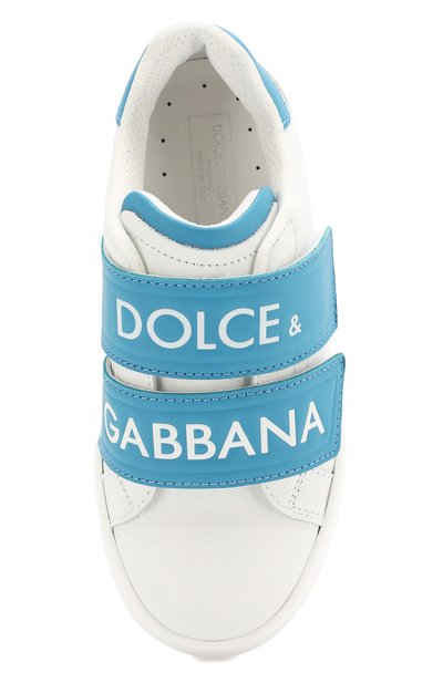Кожаные кеды с застежками велькро DOLCE & GABBANA белого цвета по цене 31450 руб., арт. DA0688/AZ634/29-36, фото 4 Кожаные кеды с застежками велькро DOLCE & GABBANA, арт. DA0688/AZ634/29-36, фото 4