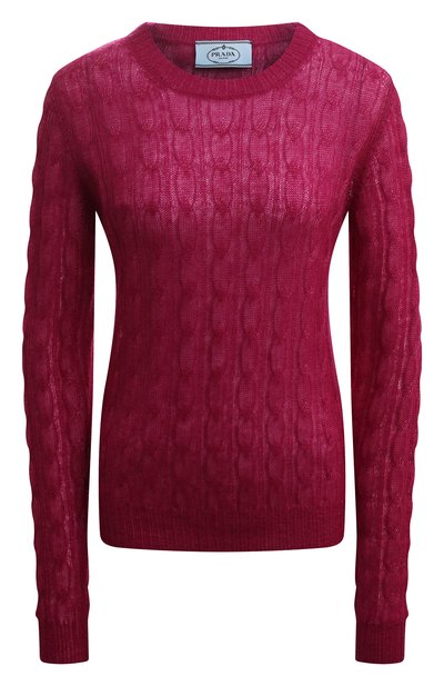 Женский пуловер PRADA бордового цвета, арт. P24B1U-1XAB-F0233-202 | Фото 1 (Материал внешний: Синтетический материал; Драгоценные камни: Проставлено; Материал сплава: Проставлено; Длина (для топов): Стандартные; Рукава: Длинные)