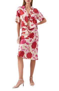 Женская блузка из вискозы BLUMARINE красного цвета, арт. P522C353A | Фото 2 (Материал внешний: Вискоза; Драгоценные камни: Проставлено; Длина (для топов): Укороченные; Материал сплава: Проставлено; Рукава: Короткие; Принт: С принтом; Кросс-КТ: костюм; Женское Кросс-КТ: Блуза-одежда; Стили: Романтичный)
