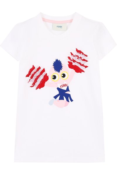 Хлопковая футболка с принтом и бахромой FENDI, арт. JFI100/7AJ/2A-5A, фото 1