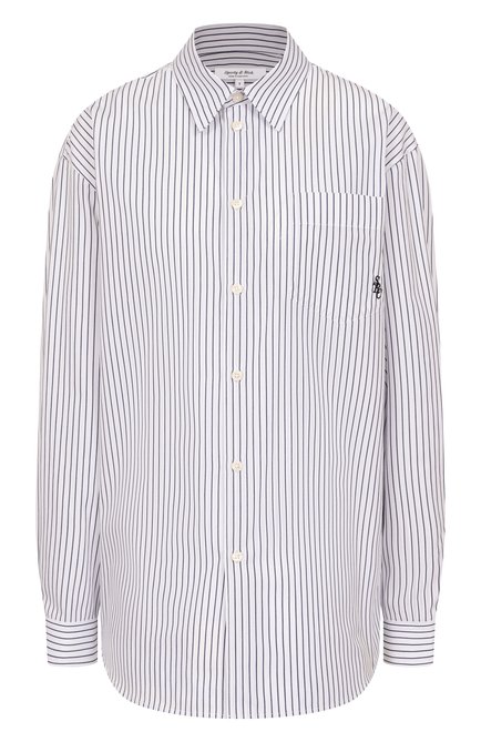 Женская хлопковая рубашка SPORTY AND RICH белого цвета, арт. SI006606302ST02 | Фото 1 (Длина (для топов): Удлиненные; Автоматизация состава: Проставлено; Рукава: Длинные; Автоматизация ТО: Проставлено; Материал внешний: Хлопок)