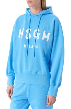 Женский хлопковое худи MSGM голубого цвета, арт. 3841MDM515/257000 | Фото 3 (Материал сплава: Проставлено; Длина (для топов): Стандартные; Драгоценные камни: Проставлено; Рукава: Длинные; Женское Кросс-КТ: Худи-одежда; Стили: Спорт-шик; Материал внешний: Хлопок)