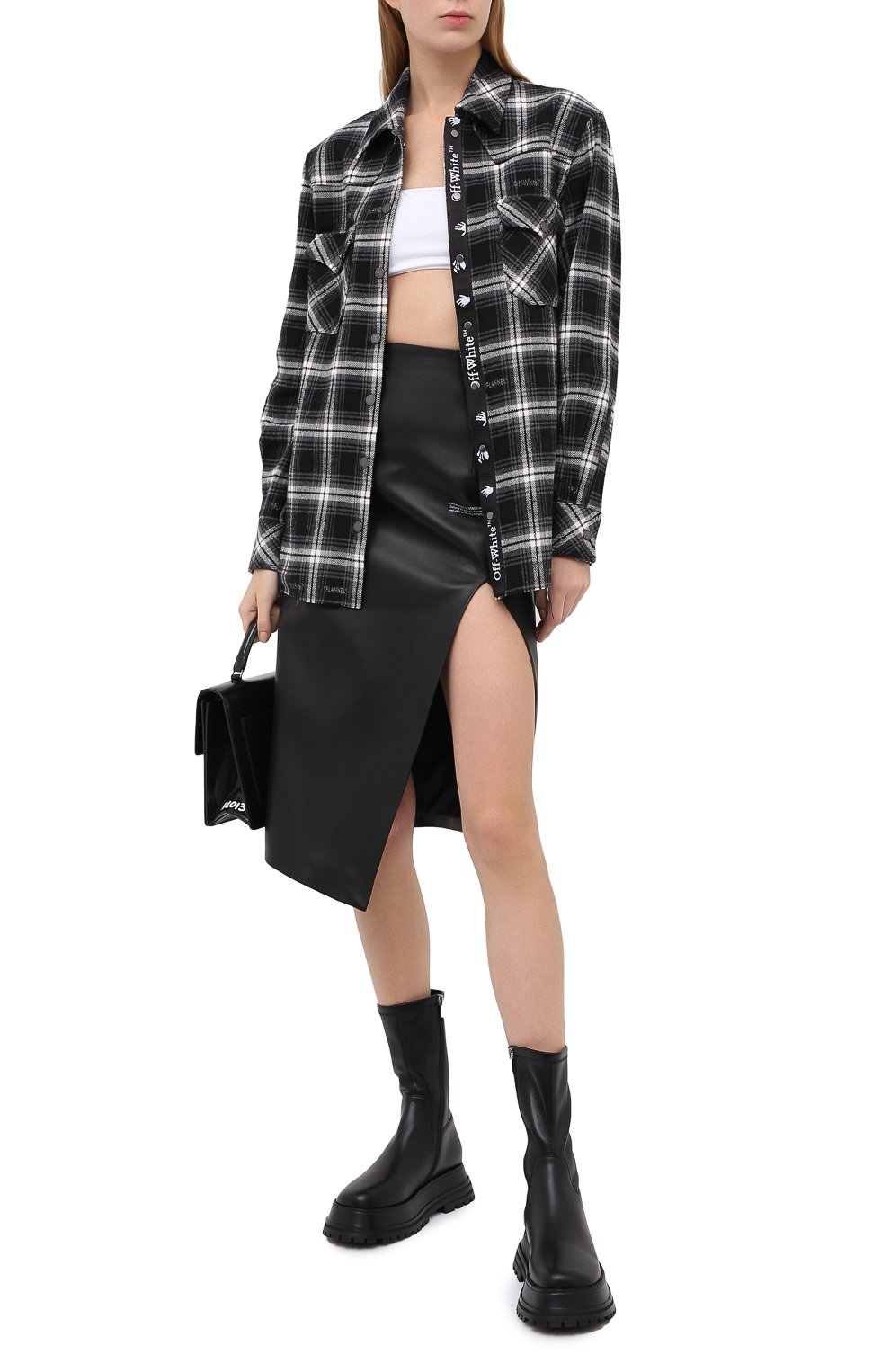 Кожаная юбка OFF-WHITE черного цвета по цене 122500 руб., арт. 0WJC006E20LEA0021000, фото 2 Кожаная юбка OFF-WHITE, арт. 0WJC006E20LEA0021000, фото 2