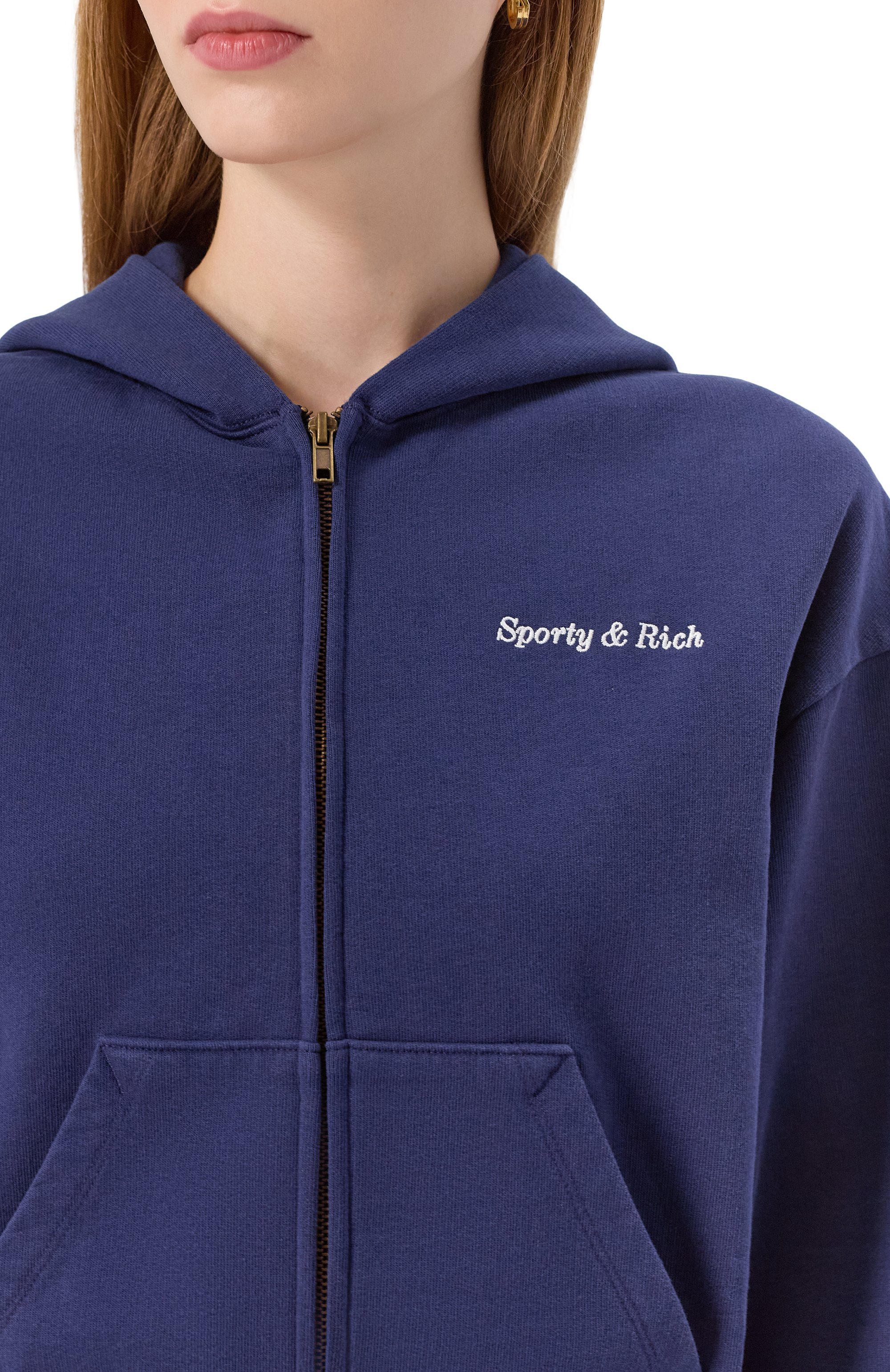 Хлопковая толстовка SPORTY AND RICH темно-синего цвета по цене 33600 руб., арт. ST06860666BL106, фото 5 Хлопковая толстовка SPORTY AND RICH, арт. ST06860666BL106, фото 5