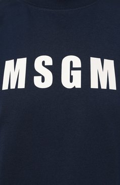 Женская хлопковая футболка MSGM темно-синего цвета, арт. 3641MDM92/247002 | Фото 5 (Драгоценные камни: Проставлено; Материал внешний: Хлопок; Материал сплава: Проставлено; Рукава: Короткие; Длина (для топов): Стандартные; Стили: Кэжуэл; Женское Кросс-КТ: Футболка-одежда; Принт: С принтом)