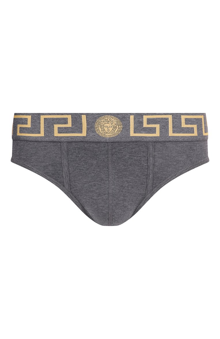 Мужские хлопковые брифы VERSACE серого цвета, арт. AU10027/1A10011 | Фото 1 (Материал внешний: Хлопок; Нос: Не проставлено; Мужское Кросс-КТ: Трусы; Кросс-КТ: бельё; Трусы М: Брифы)
