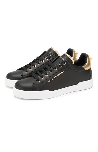 Кожаные кеды portofino DOLCE & GABBANA черного цвета по цене 89950 руб., арт. CK1602/AN298, фото 1 Кожаные кеды portofino DOLCE & GABBANA, арт. CK1602/AN298, фото 1
