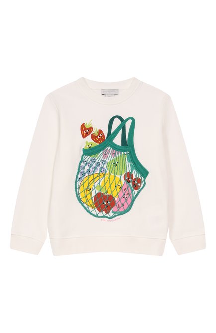 Детский хлопковый свитшот STELLA MCCARTNEY молочного цвета, арт. TW4A80 | Фото 1 (Драгоценные камни: Проставлено; Материал сплава: Проставлено; Рукава: Длинные; Материал внешний: Хлопок)