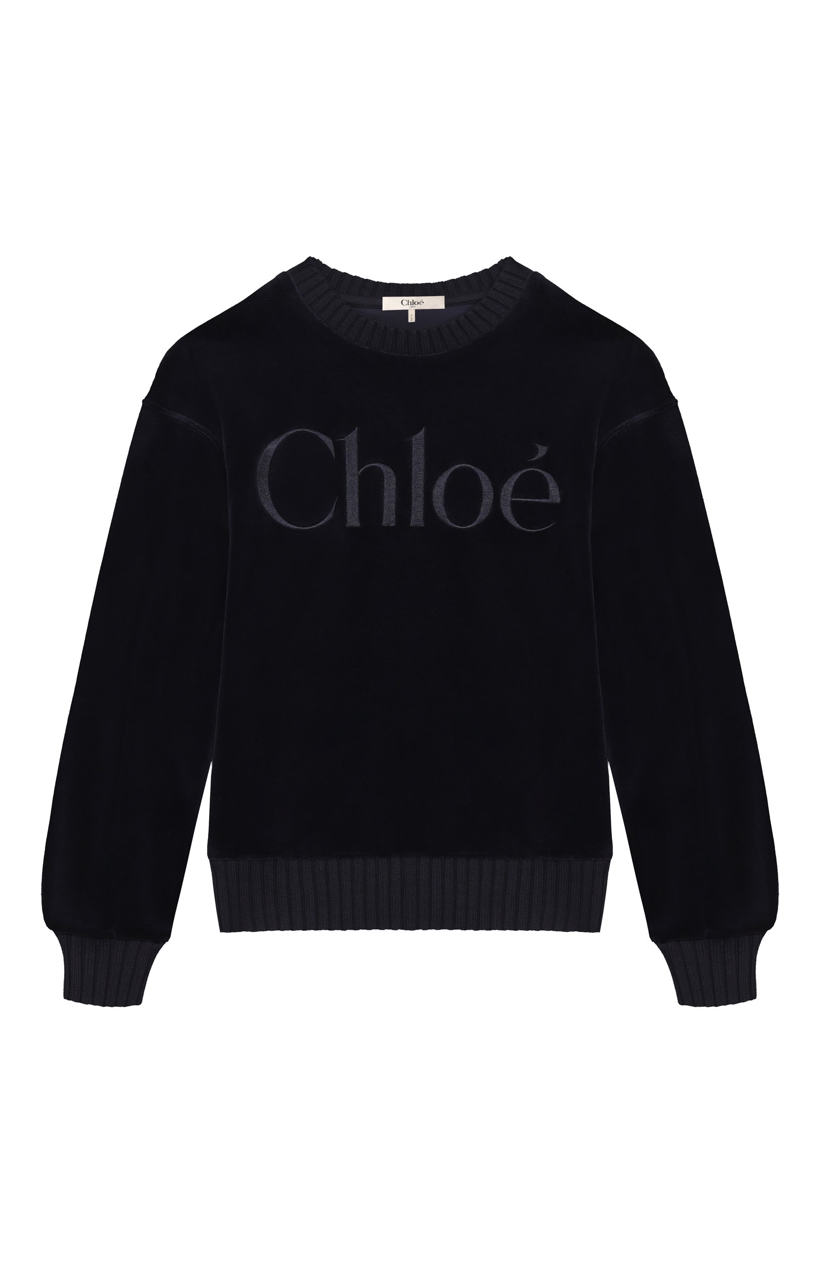 Хлопковый свитшот CHLOÉ темно-синего цвета по цене 28900 руб., арт. C21285, фото 1 Хлопковый свитшот CHLOÉ, арт. C21285, фото 1