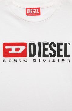 Детская хлопковая футболка DIESEL белого цвета, арт. J01793/0BLAP | Фото 3 (Рукава: Короткие; Материал сплава: Проставлено; Материал внешний: Хлопок; Мальчики Кросс-КТ: Футболка-одежда; Драгоценные камни: Проставлено)