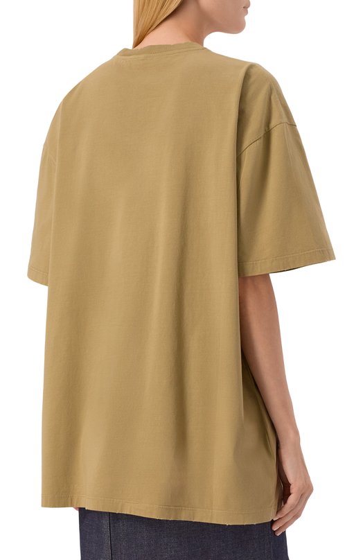 Хлопковая футболка Prada 3558A/12ZB Хаки  3558A/12ZB Фото 4