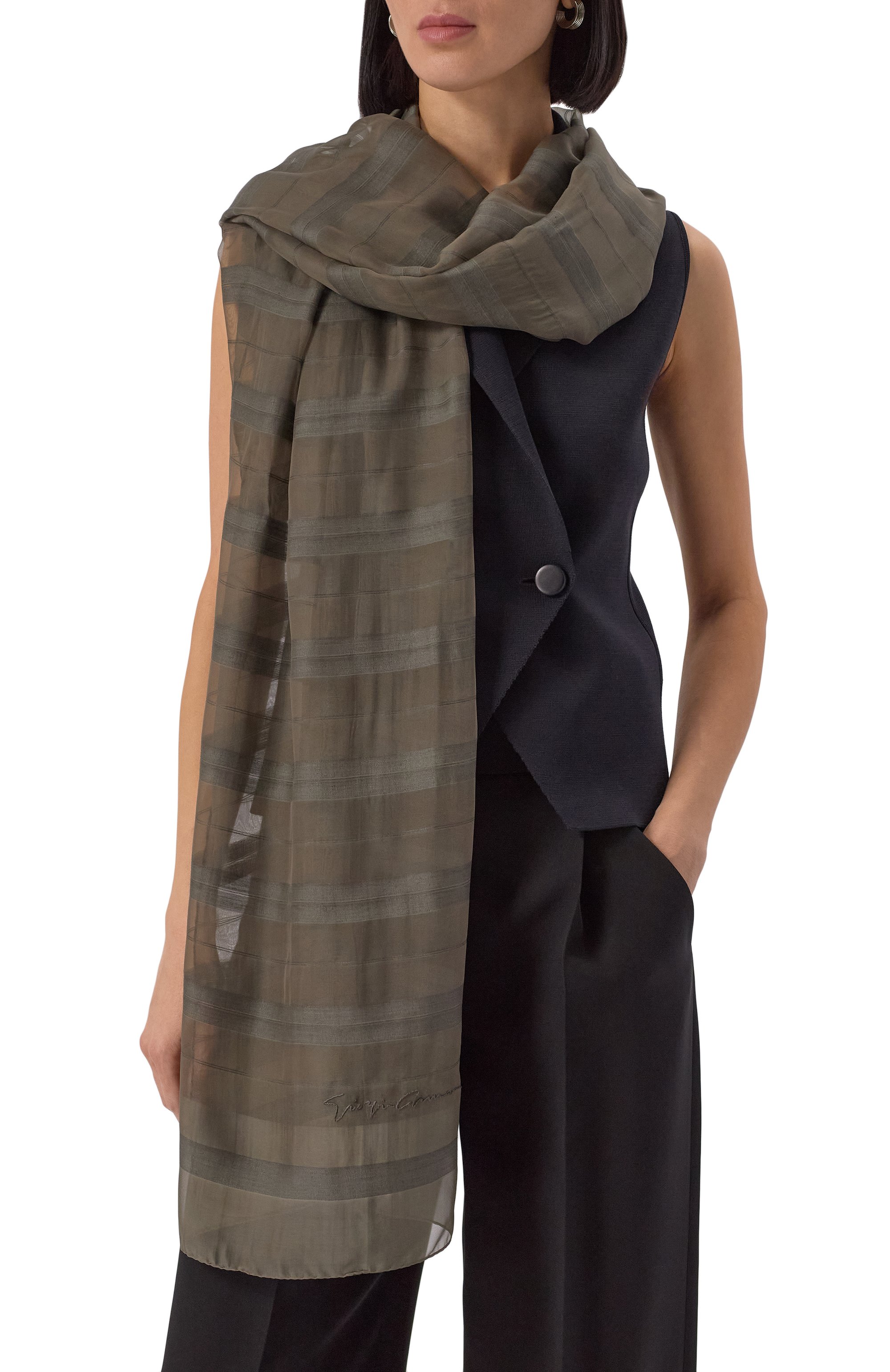 Шарф из шелка и шерсти GIORGIO ARMANI, арт. GW001013/AF15272, фото 2