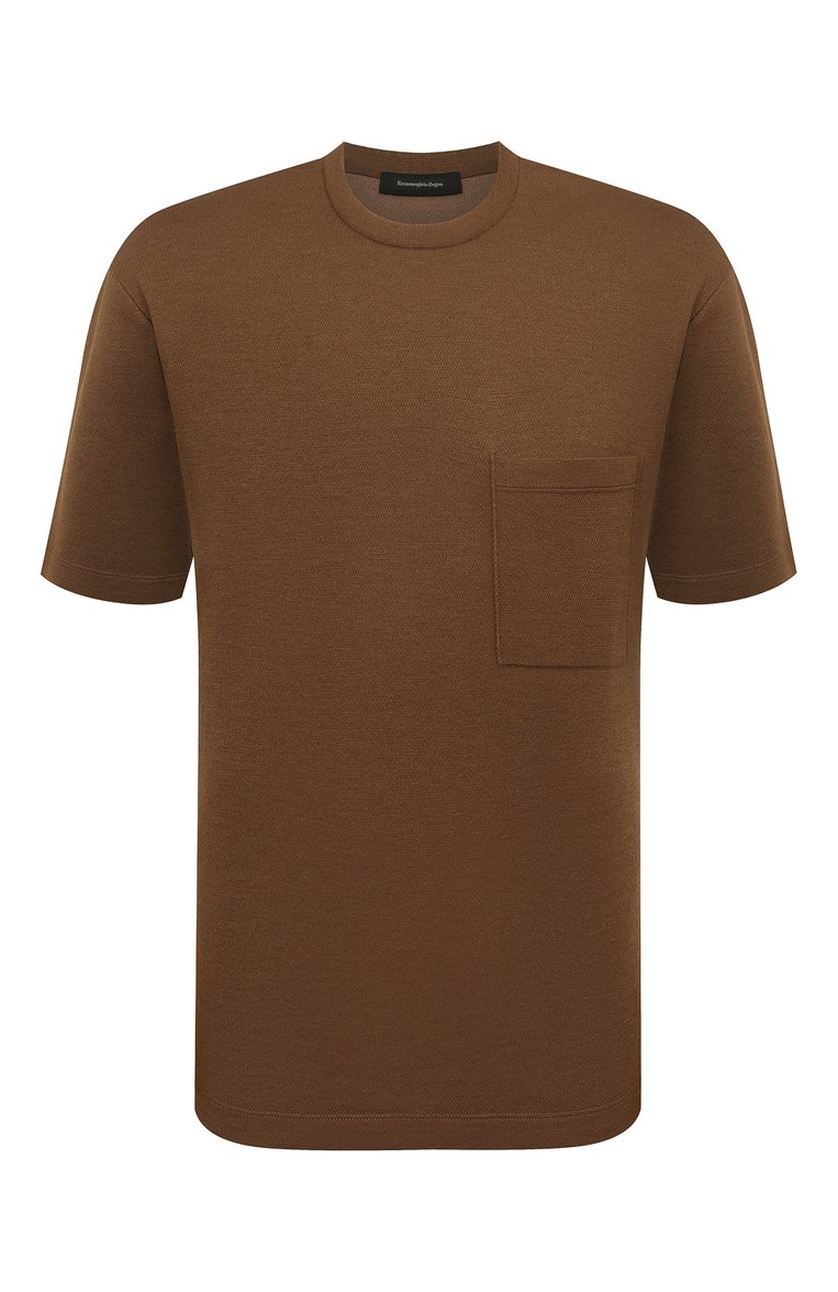 Мужская футболка из шелка и кашемира ZEGNA коричневого цвета, арт. UZH9G/C11 | Фото 1 (Материал внешний: Шерсть, Шелк, Кашемир; Длина (для топов): Стандартные; Принт: Без принта; Стили: Кэжуэл; Рукава: Короткие; Нос: Не проставлено; Кросс-КТ: Джерси; Мужское Кросс-КТ: Футболка-одежда; Автоматизация ТО: Проставлено; Автоматизация состава: Проставлено; Детали: Без декора)