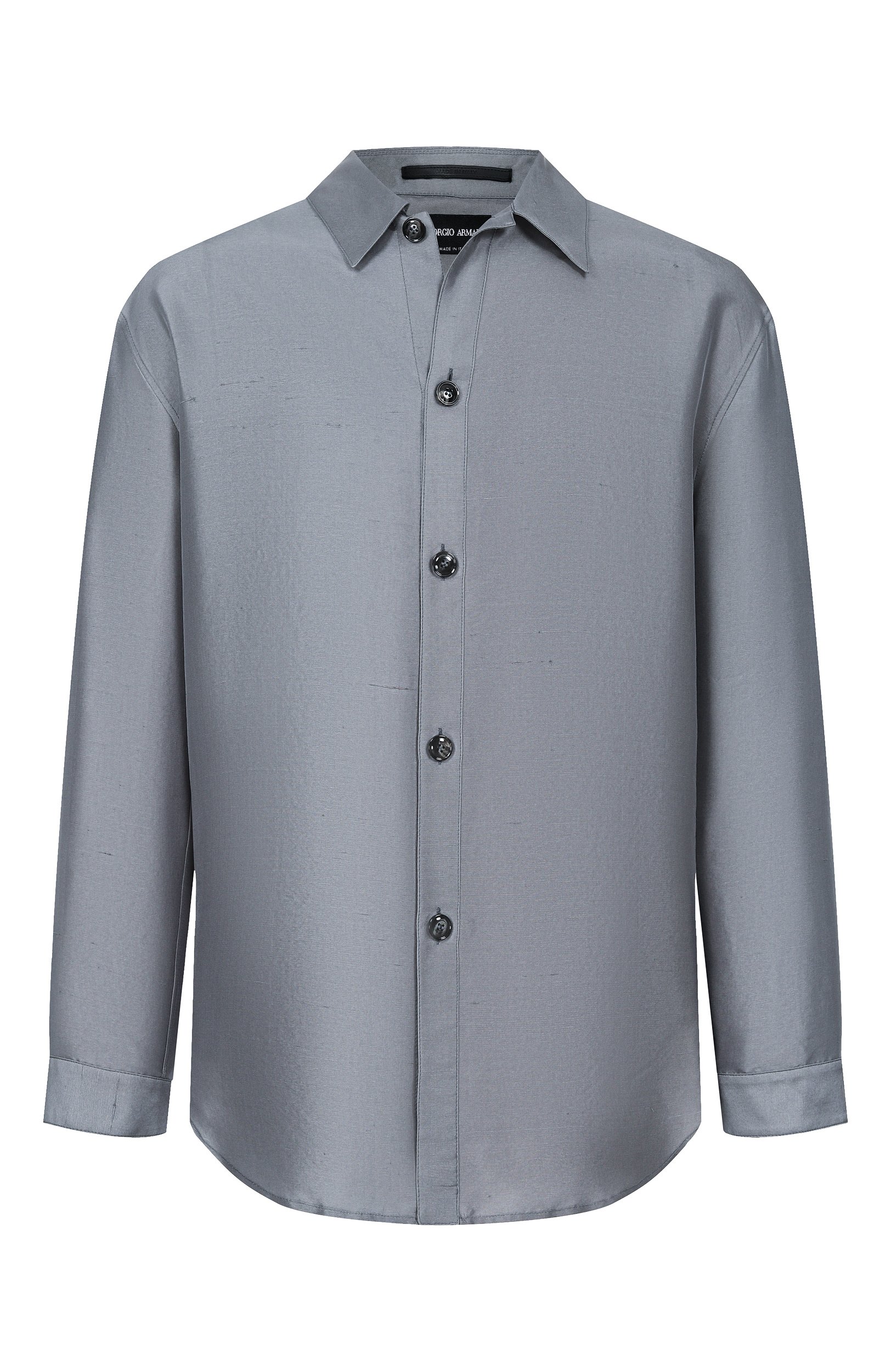 Шелковая рубашка GIORGIO ARMANI серого цвета по цене 269500 руб., арт. GM003421/TE21016, фото 1 Шелковая рубашка GIORGIO ARMANI, арт. GM003421/TE21016, фото 1