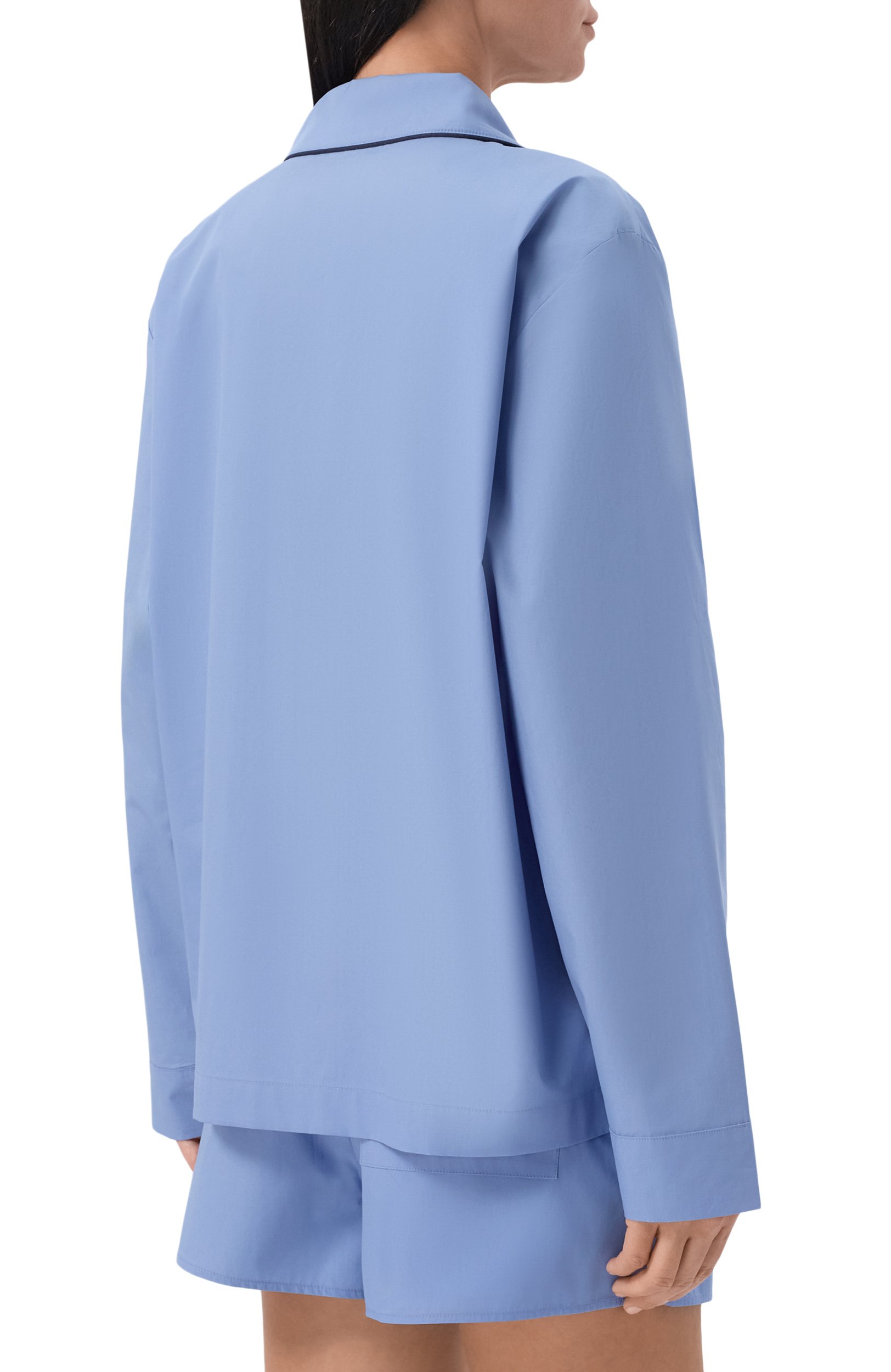 Хлопковая рубашка SPORTY AND RICH голубого цвета по цене 31450 руб., арт. SI021711329BL144, фото 4 Хлопковая рубашка SPORTY AND RICH, арт. SI021711329BL144, фото 4
