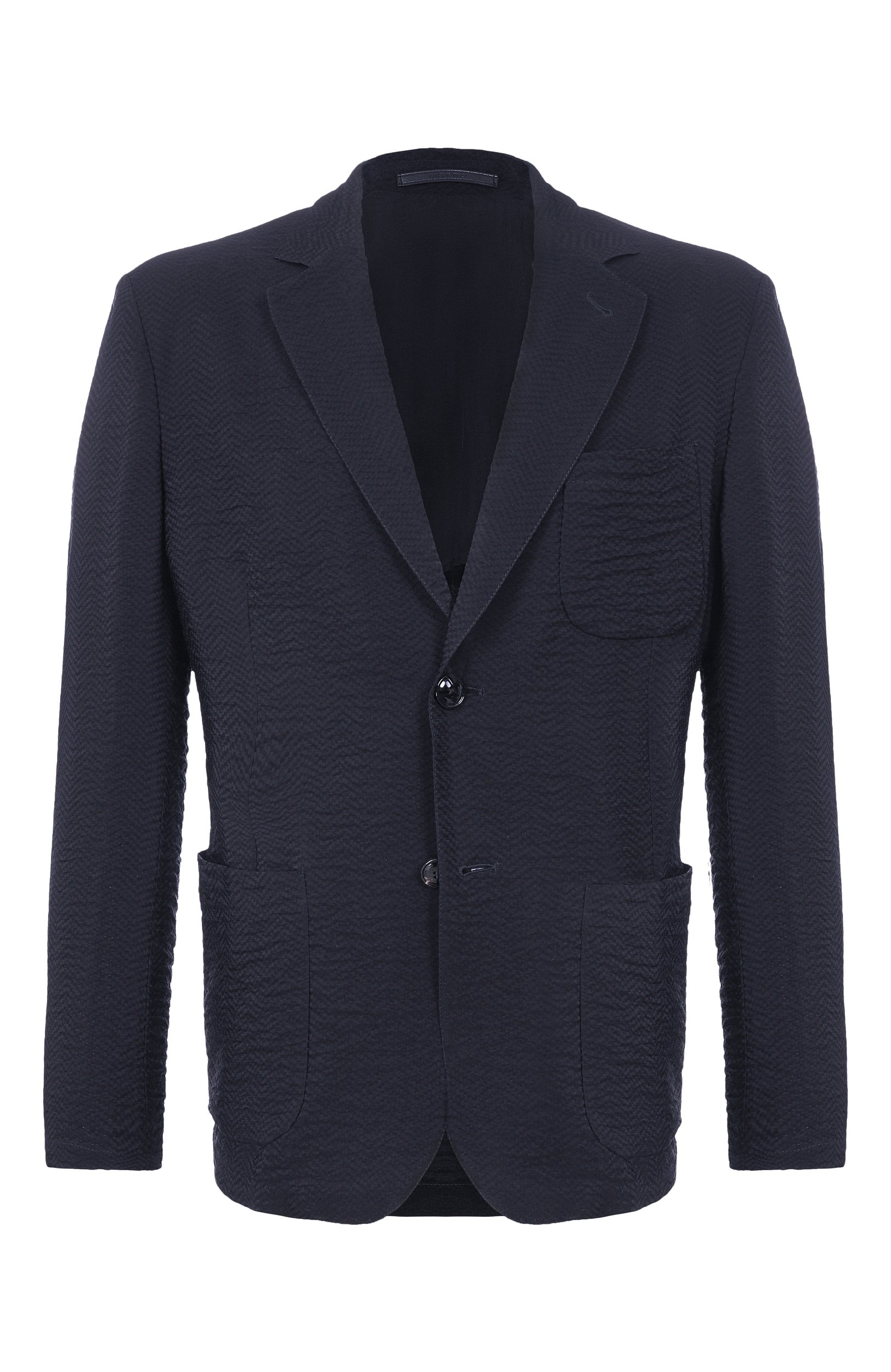 Однобортный пиджак GIORGIO ARMANI темно-синего цвета по цене 325500 руб., арт. GM001935/TE23168, фото 1 Однобортный пиджак GIORGIO ARMANI, арт. GM001935/TE23168, фото 1