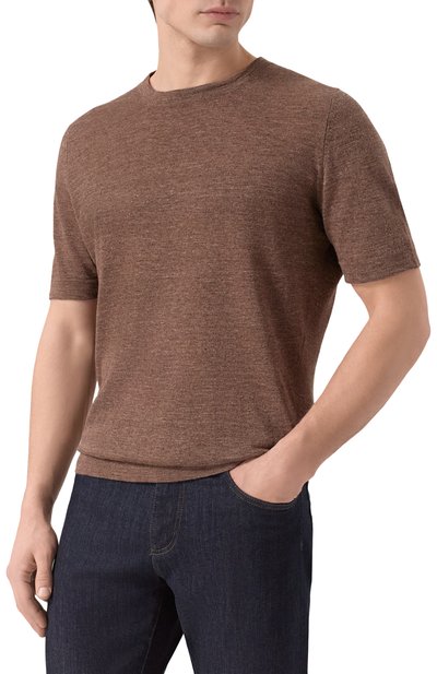 Футболка изо льна и хлопка BRUNELLO CUCINELLI коричневого цвета по цене 94600 руб., арт. M2L00340, фото 3 Футболка изо льна и хлопка BRUNELLO CUCINELLI, арт. M2L00340, фото 3