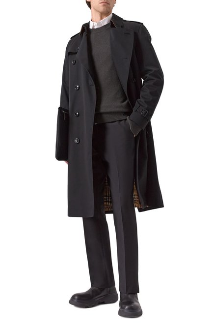 Мужские шерстяные брюки BURBERRY черного цвета, арт. 8101112 | Фото 2 (Материа�л внешний: Шерсть; Материал сплава: Проставлено; Длина (брюки, джинсы): Стандартные; Драгоценные камни: Проставлено)