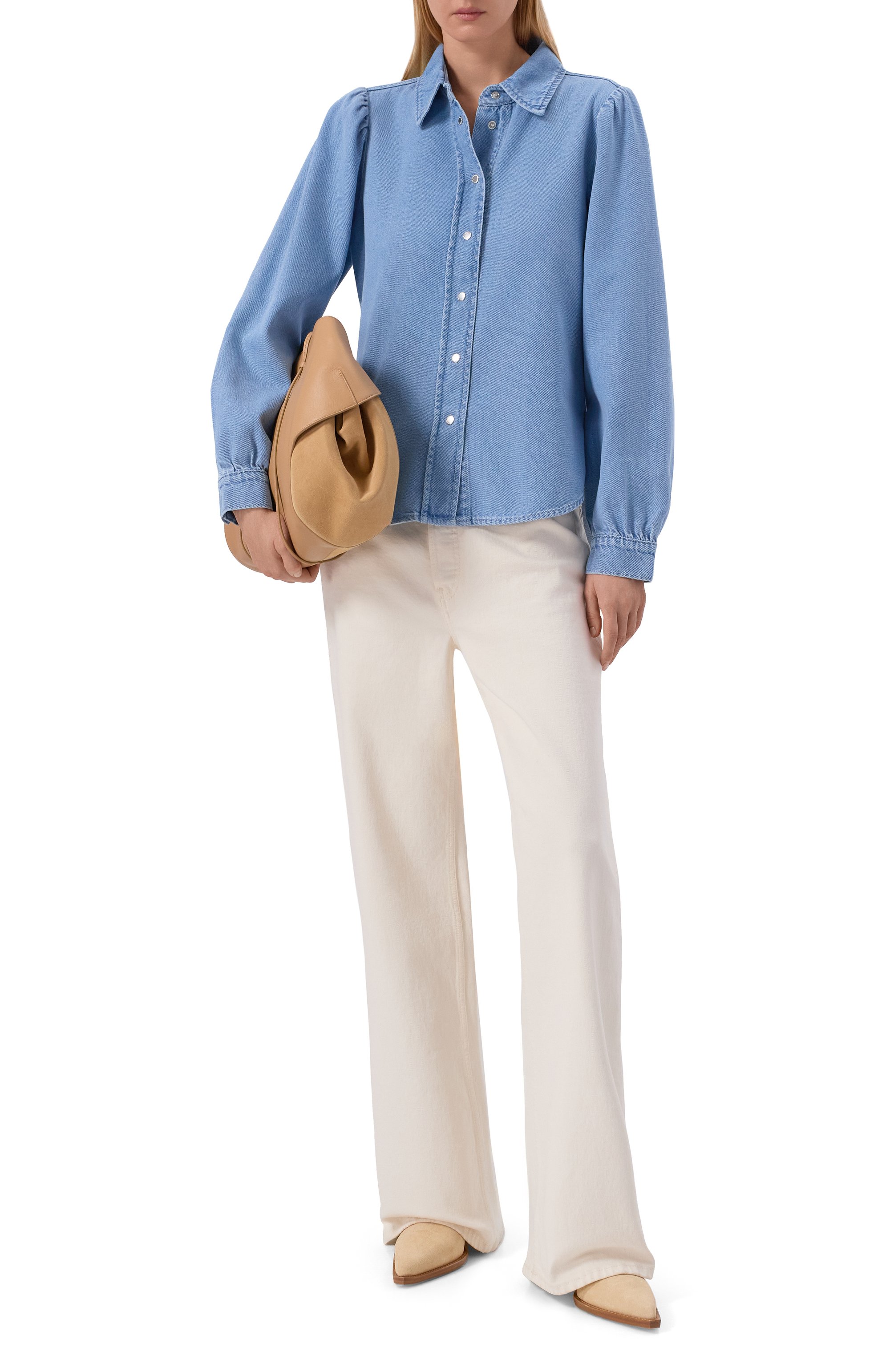 Джинсовая рубашка puff sleever 7 FOR ALL MANKIND голубого цвета по цене 29150 руб., арт. 7U7RTE38-1BA, фото 2 Джинсовая рубашка puff sleever 7 FOR ALL MANKIND, арт. 7U7RTE38-1BA, фото 2