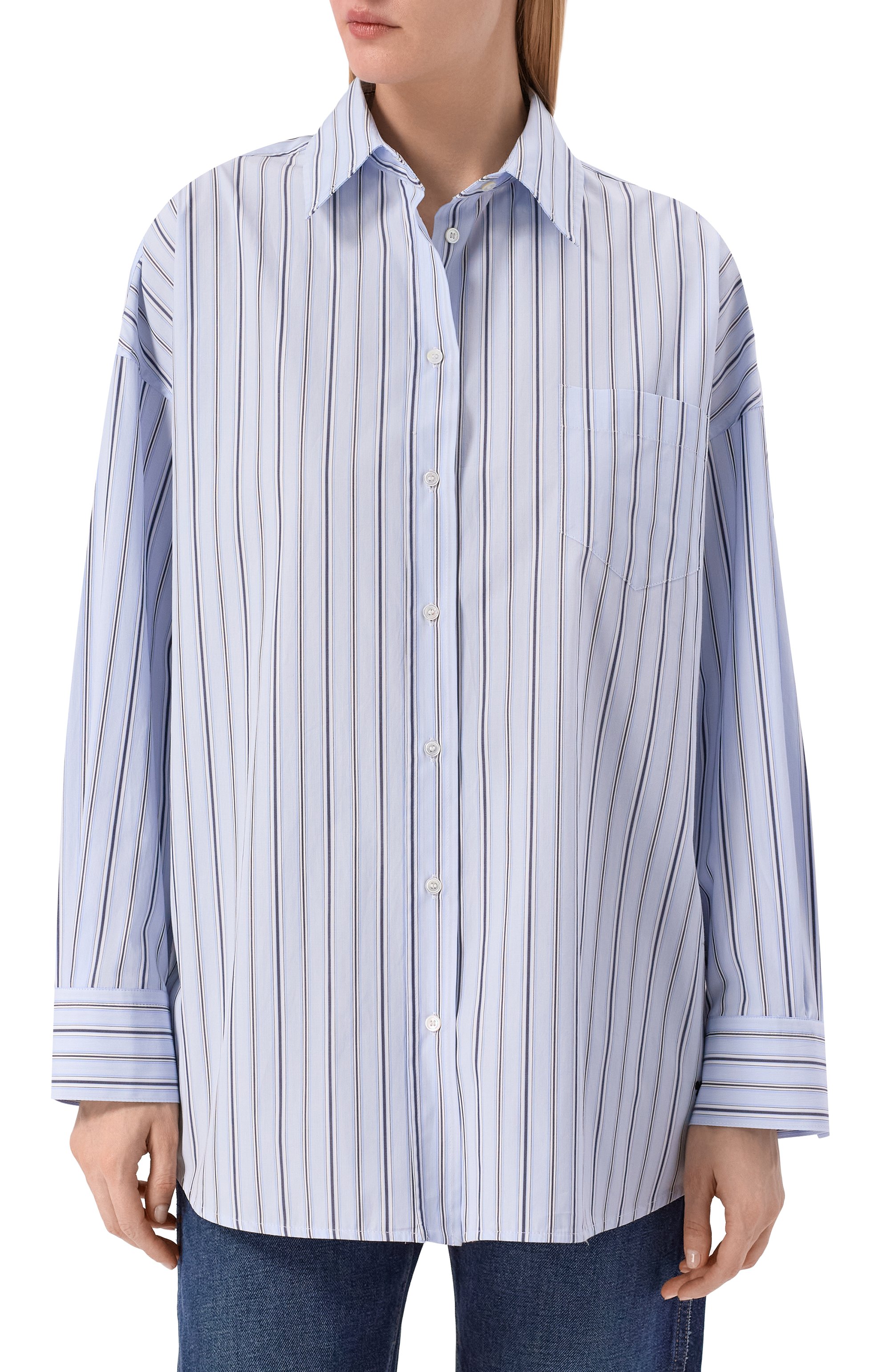 Хлопковая рубашка WEEKEND MAX MARA голубого цвета по цене 29950 руб., арт. AM0UR, фото 3 Хлопковая рубашка WEEKEND MAX MARA, арт. AM0UR, фото 3