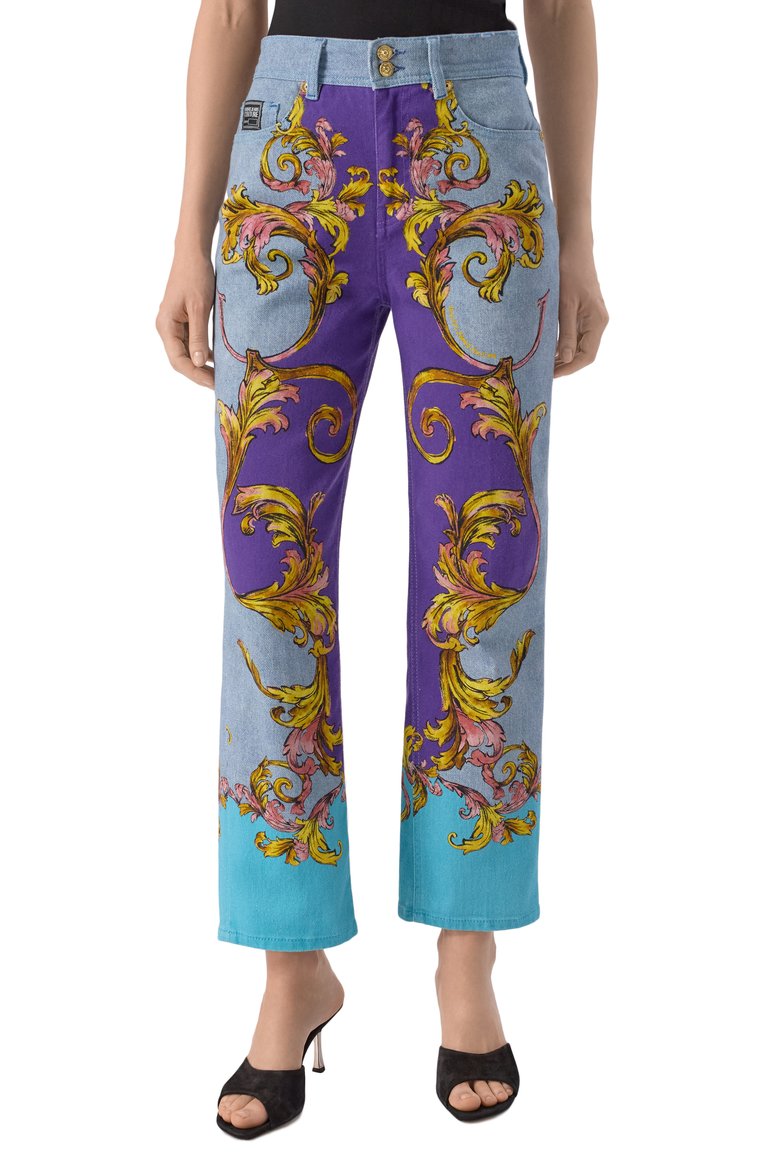 Женские джинсы VERSACE JEANS COUTURE разноцветного цвета, арт. 78HAB5P5/ES140L54 | Фото 3 (Длина (брюки, джинсы): Стандартные; Материал внешний: Хлопок, Деним; Автоматизация ТО: Проставлено; Автоматизация состава: Проставлено; Силуэт Ж (брюки и джинсы): Прямые; Детали: Принт; Стили: Гламурный; Кросс-КТ: Деним)