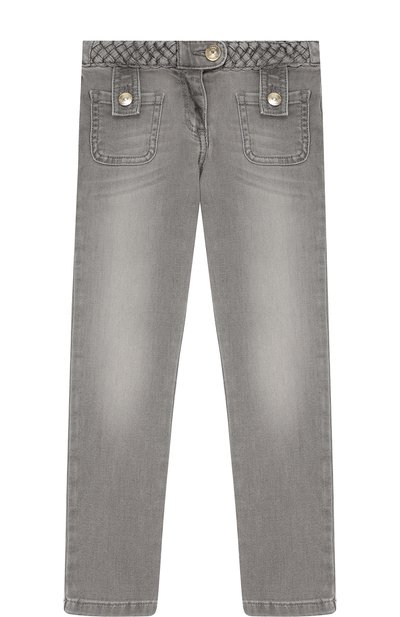 Джинсы прямого кроя с плетеной вставкой на поясе CHLOÉ серого цвета по цене 15550 руб., арт. C14522/6A-12A, фото 1 Джинсы прямого кроя с плетеной вставкой на поясе CHLOÉ, арт. C14522/6A-12A, фото 1